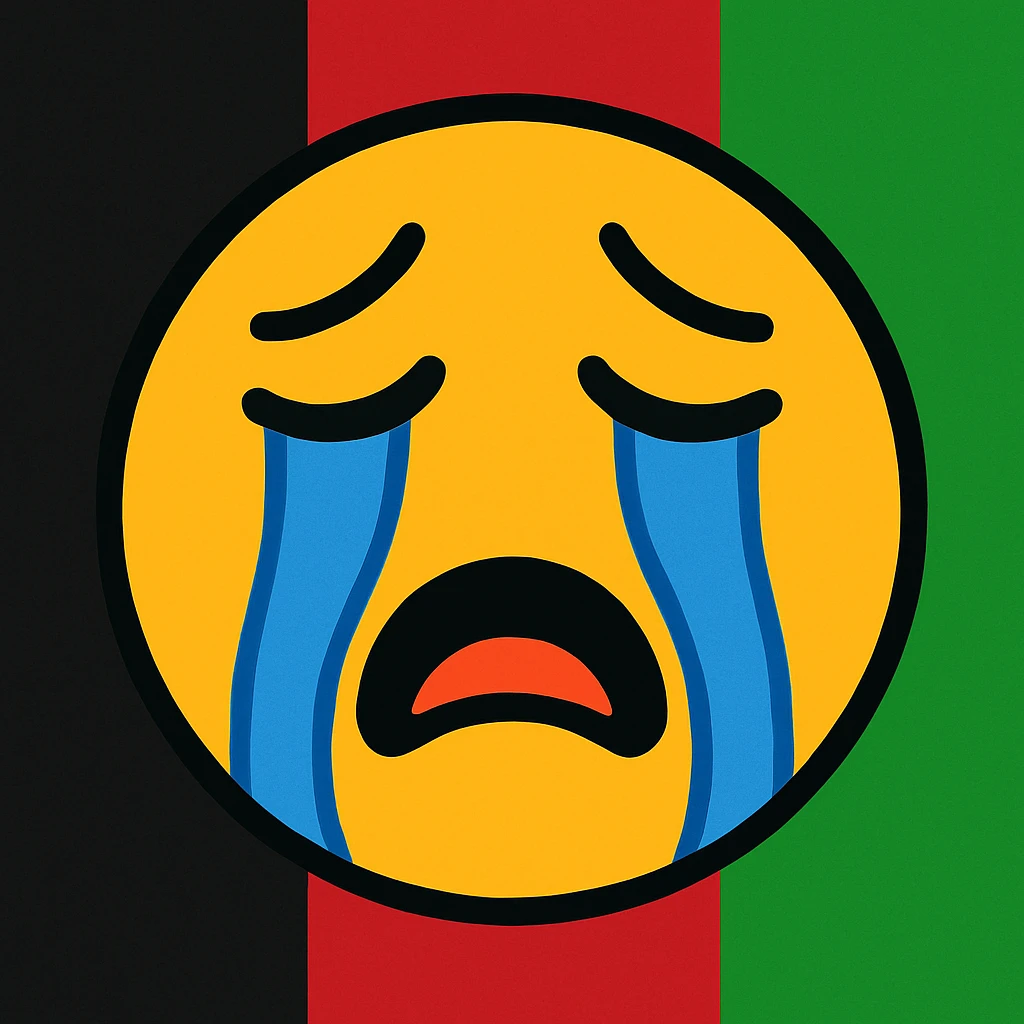 crying emoji with Afghanistan flag as a background emoji