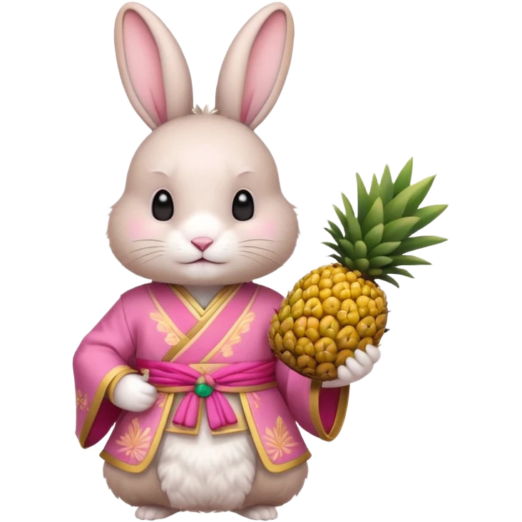 rabbit, wearing pink chinese ancient custome, with pine apple emoji