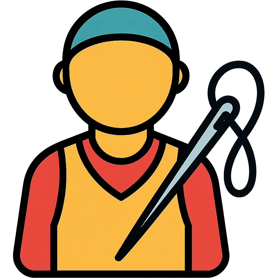 tailor sewing with needle and thread icon, colored with black outlines emoji