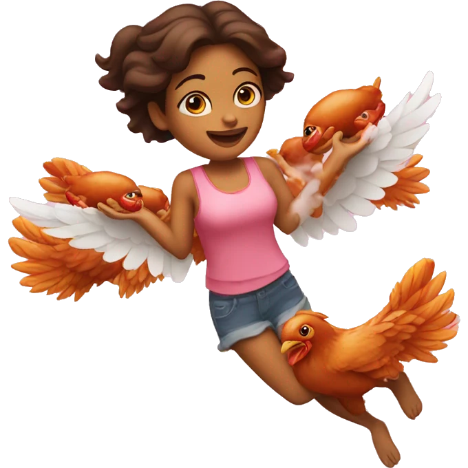a girl flying with two bbq chicken wings on her back emoji