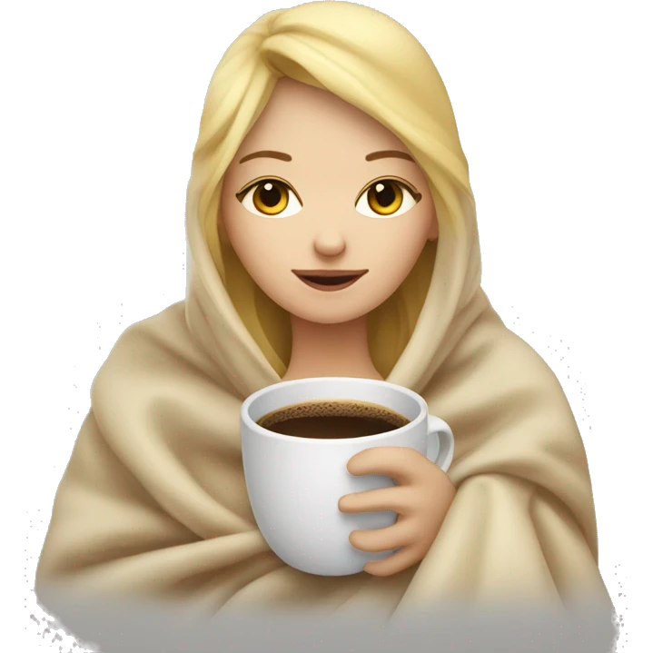 Blonde girl inside blanket drinking coffee eyes closed emoji