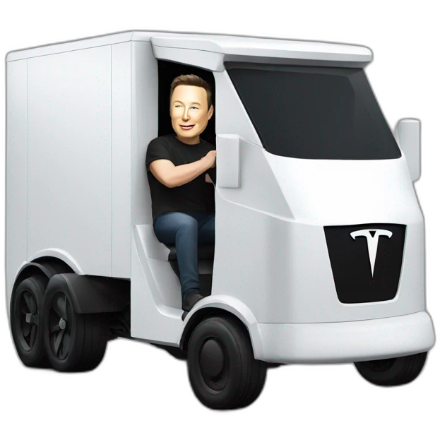 Elon musk riding in a Tesla cyber truck  emoji