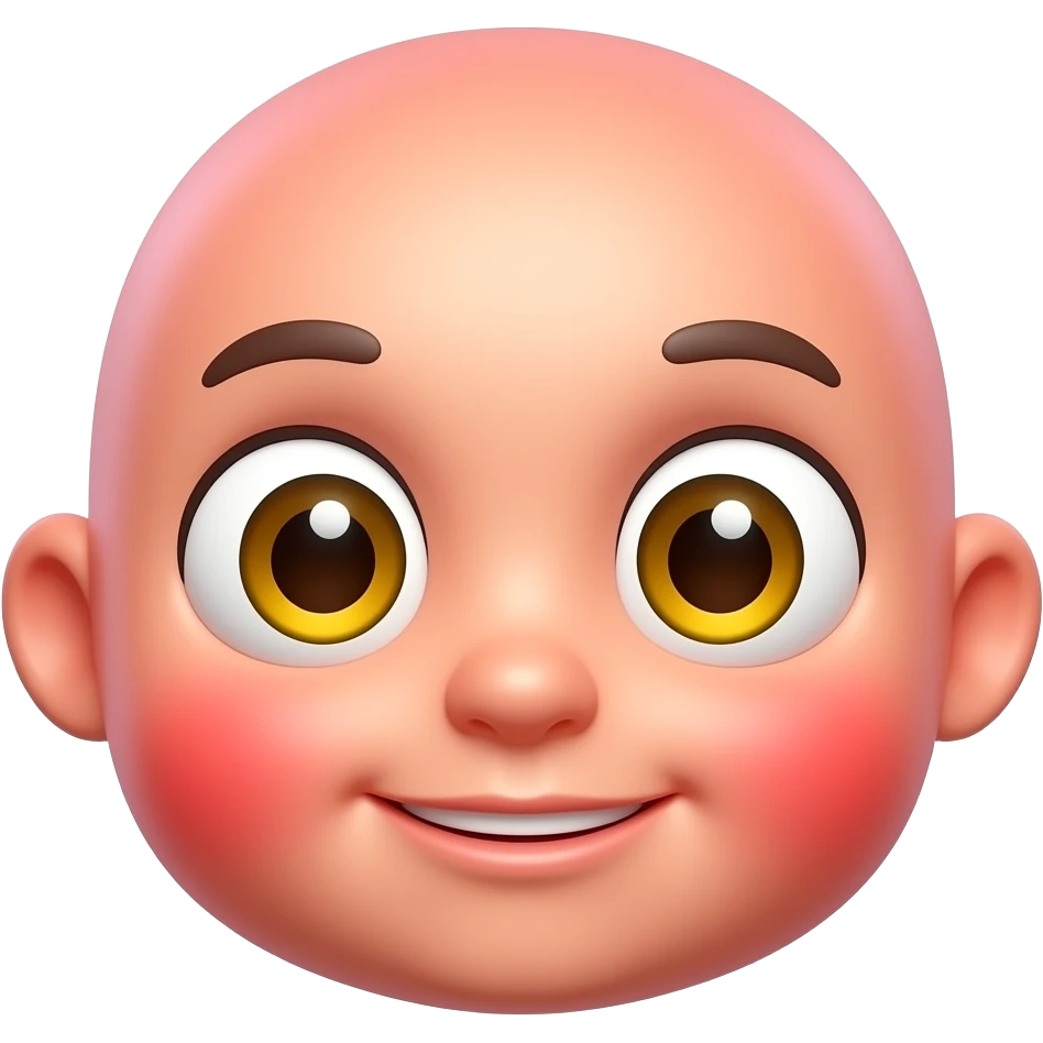 새빨간 얼굴의 홍조를 하고 있는. 노란 눈알  갈색 동공.   귀여운 만화 입체적 이모티콘 emoji