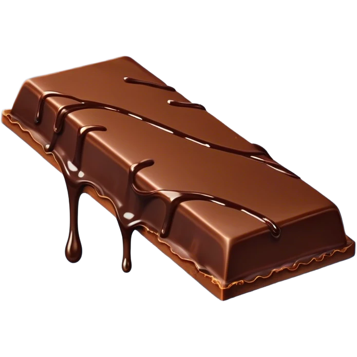 The image shows a partially unwrapped chocolate bar with melted chocolate dripping from the edge, creating a smooth and glossy effect. The rich brown chocolate contrasts with the blue background, emphasizing its melting texture. emoji