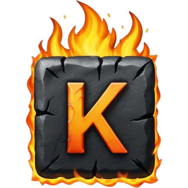 burning coal square with letter K on it emoji