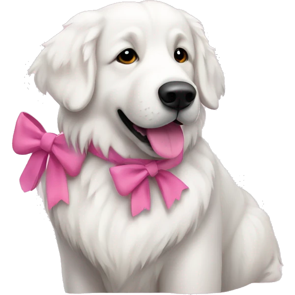 white great pyrenees dog with a pink bow emoji