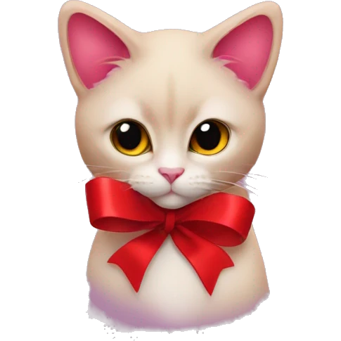Raspberry coloured heart with red ribbon and siamese cat ears  emoji