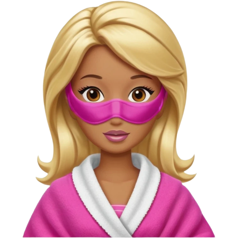 Brown skin blonde hair Barbie with face mask on and hair in towel emoji