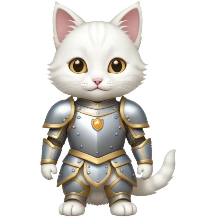 baby white cat in armor, full body, smile emoji