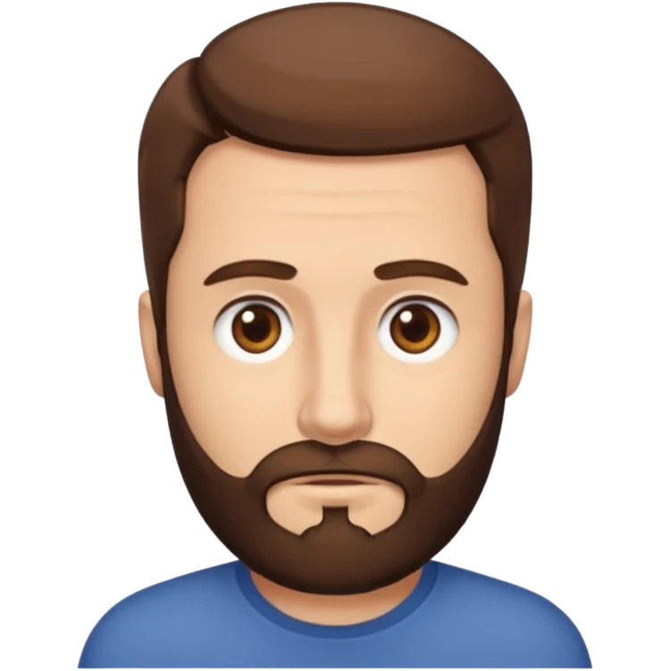 man with short brown hair, brown eyes, and has a brown beard. absolutely no forehead wrinkles  emoji