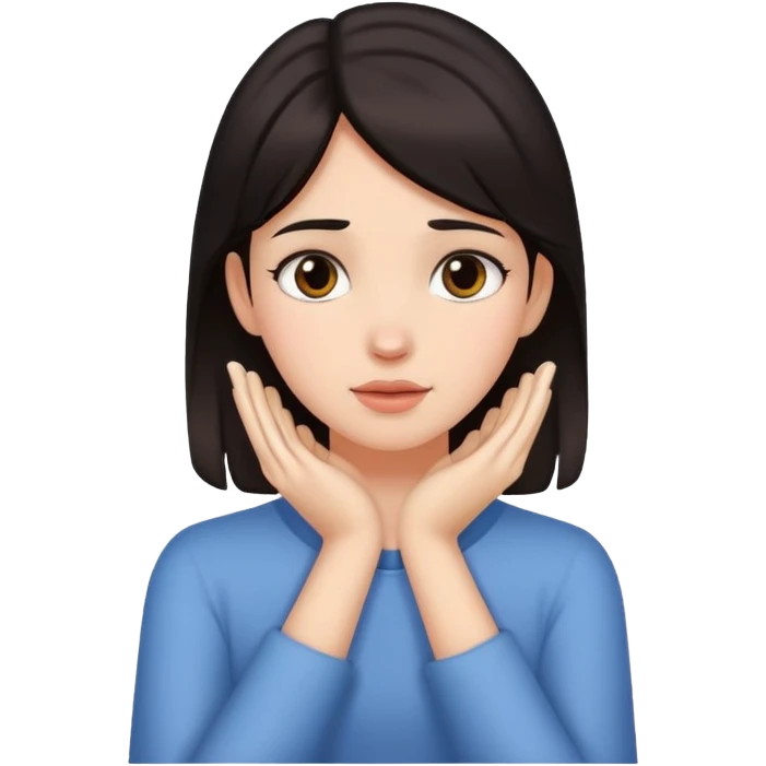 Girl holding  neck with hands with dark hair  emoji