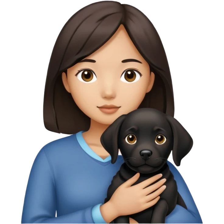 Could you generate a picture of an Asian girl with brunette hair holding a black labrador dog? emoji