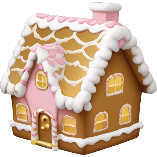 light pink and gold and white gingerbread house emoji