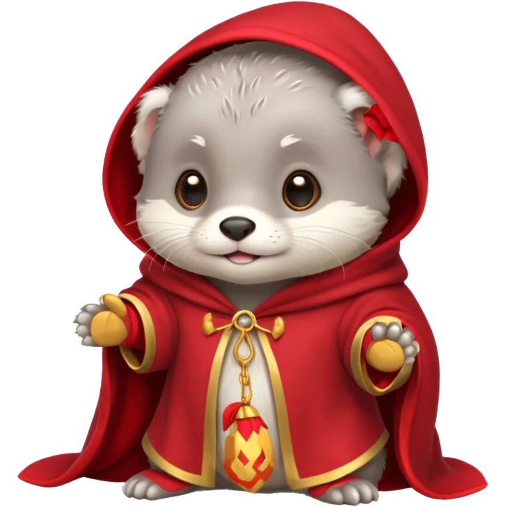 baby grey otter, in magic red cloak emoji