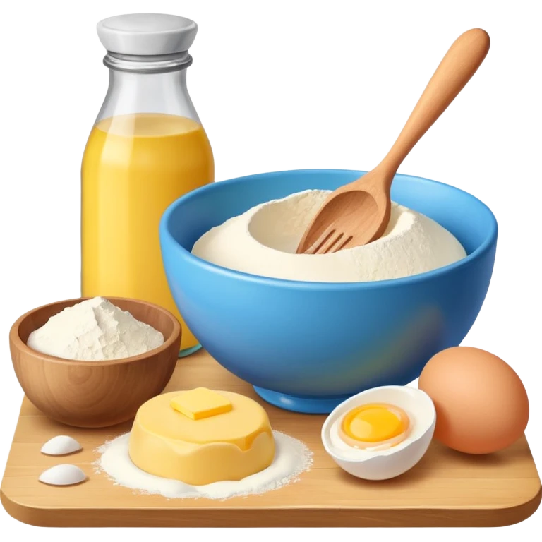 baking ingredients next to a mixing bowl emoji