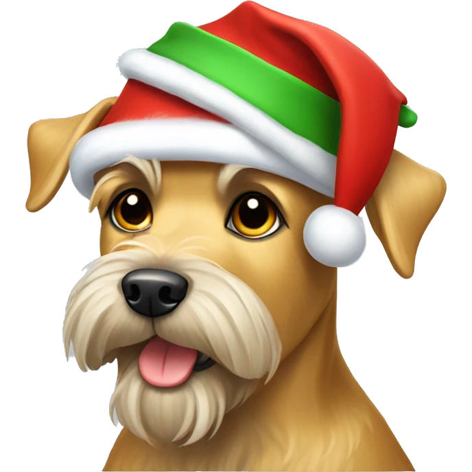 Golden Schnauzer wearing Christmas hat emoji