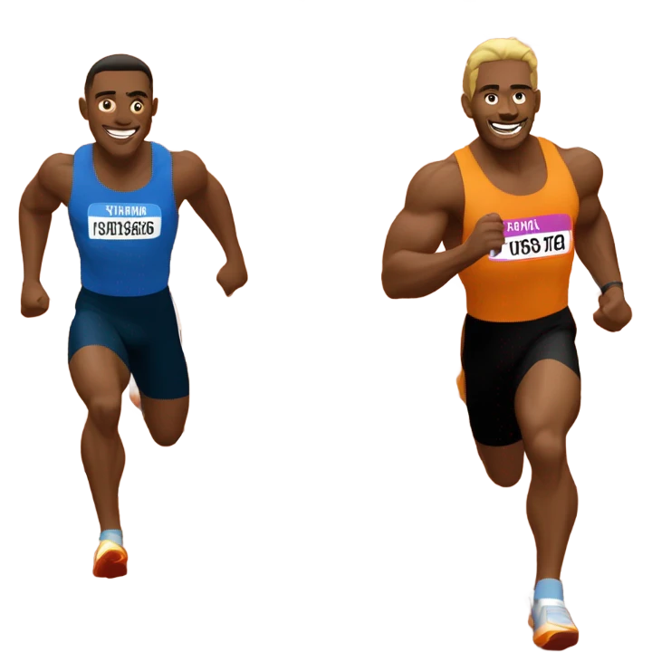Two strong men running track and winning medals emoji
