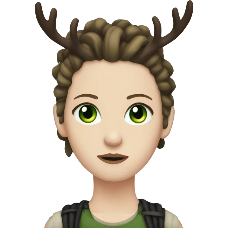 Brunette with pale skin, green eyes, dreadlocks, eyeliner, deer antlers, punk, grunge emoji