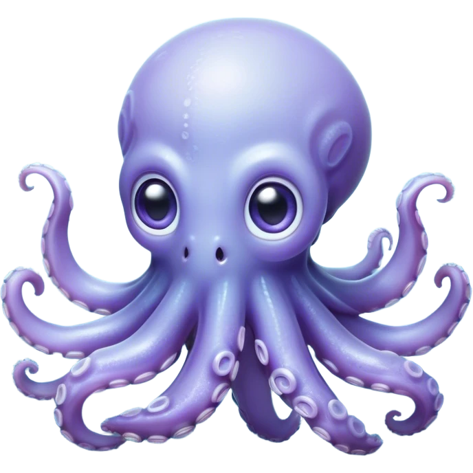 Cinematic Noble Baby Octopus Portrait Emoji, Poised and graceful, with a soft, rounded, slightly translucent body in a dreamy light blue-purple hue, large, glistening eyes full of quiet intelligence and mystery, delicate, flowing tentacles curling gently, Simplified yet sophisticated features, highly detailed, glowing with a soft, ethereal oceanic radiance, high shine, elegant and serene, stylized with an air of deep-sea wonder, focused and tranquil, soft glowing outline, capturing the essence of an otherworldly, intelligent little cephalopod, floating effortlessly in the gentle ocean currents! emoji