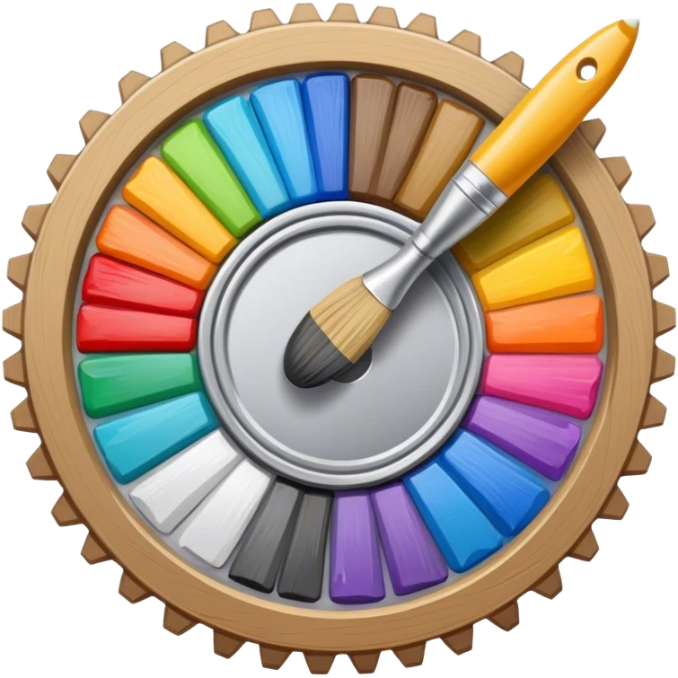 I would like a gear with a pad of paper and a paintbrush emoji