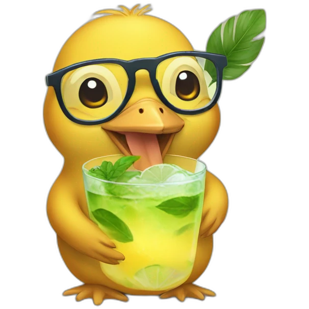 psyduck with glasses drinking mojito emoji