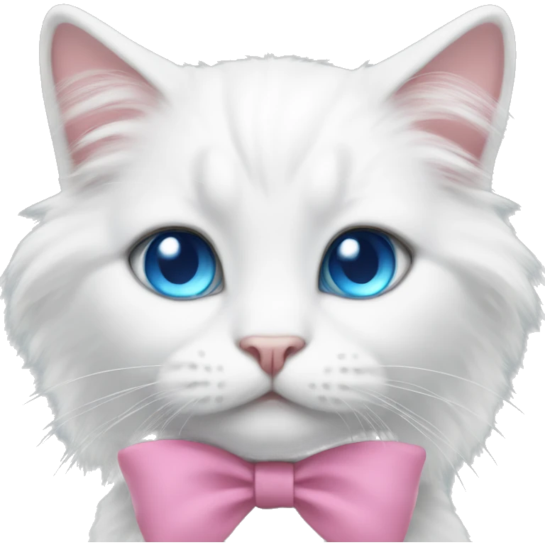 White cat with long hair and blue eyes with a pink bow  emoji