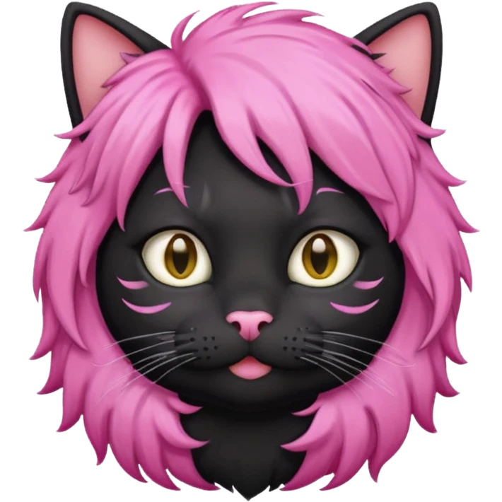Black cat wearing a male pink hair wig emoji