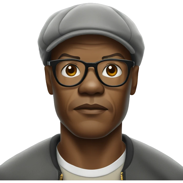 bald samuel l jackson serious wearing shirt and backwards Kangol emoji