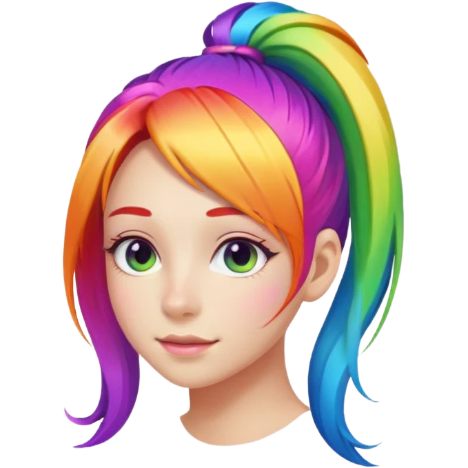 Girl with rainbow ponytail — bright gradient strands flowing emoji
