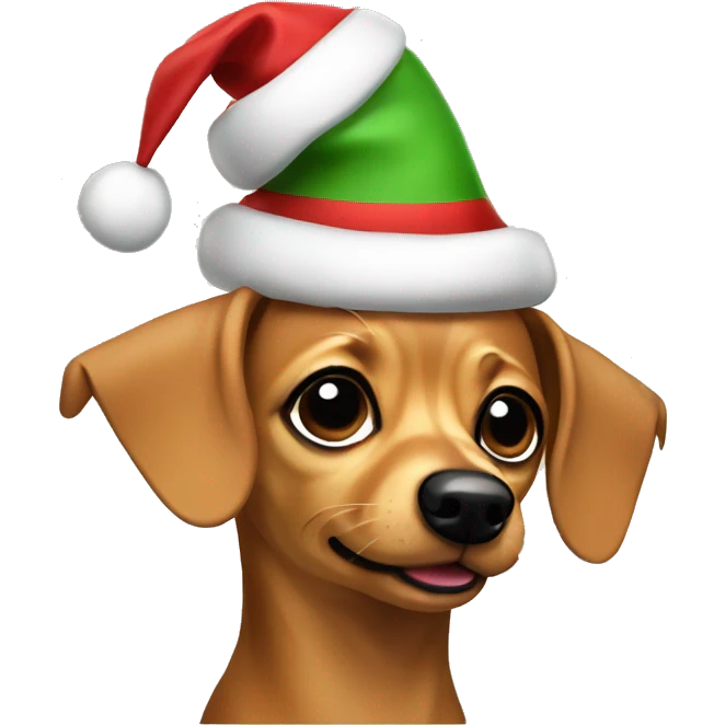 Chiweenie with Christmas hat emoji