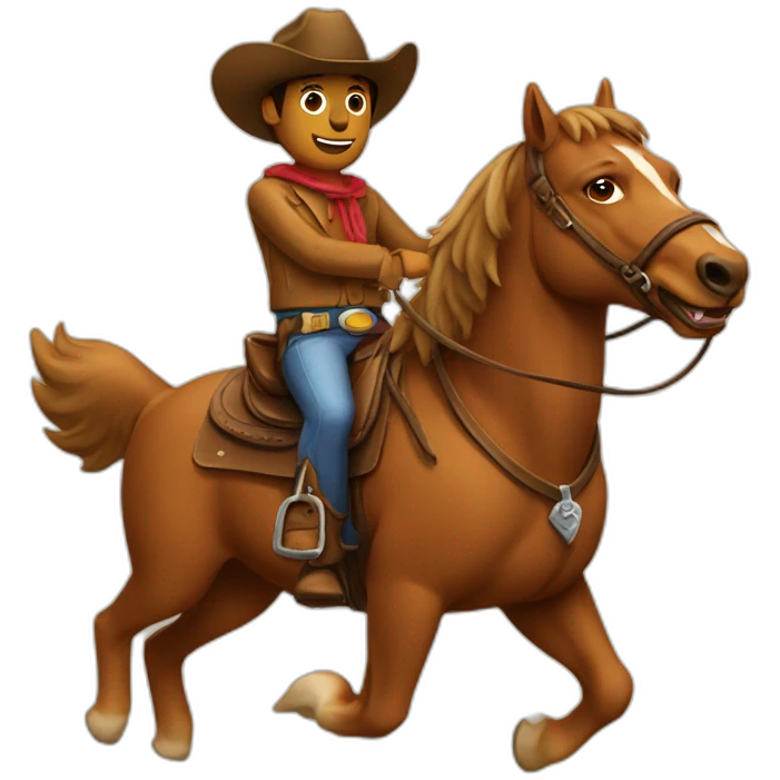 Dog with cowboy hat riding a brown horse emoji