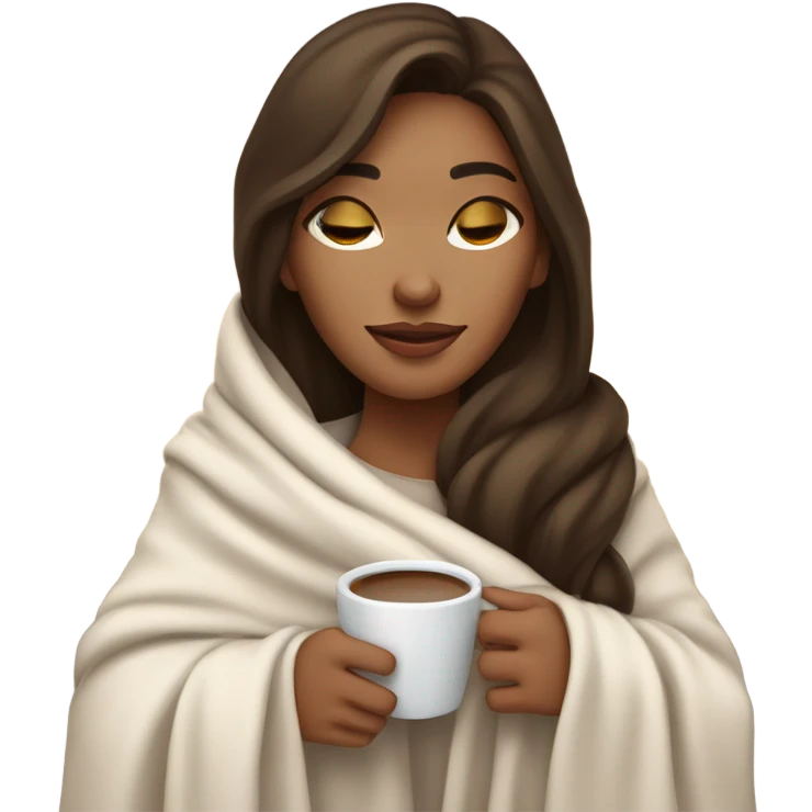 girl brunette inside a blanket sipping coffee eyes closed emoji