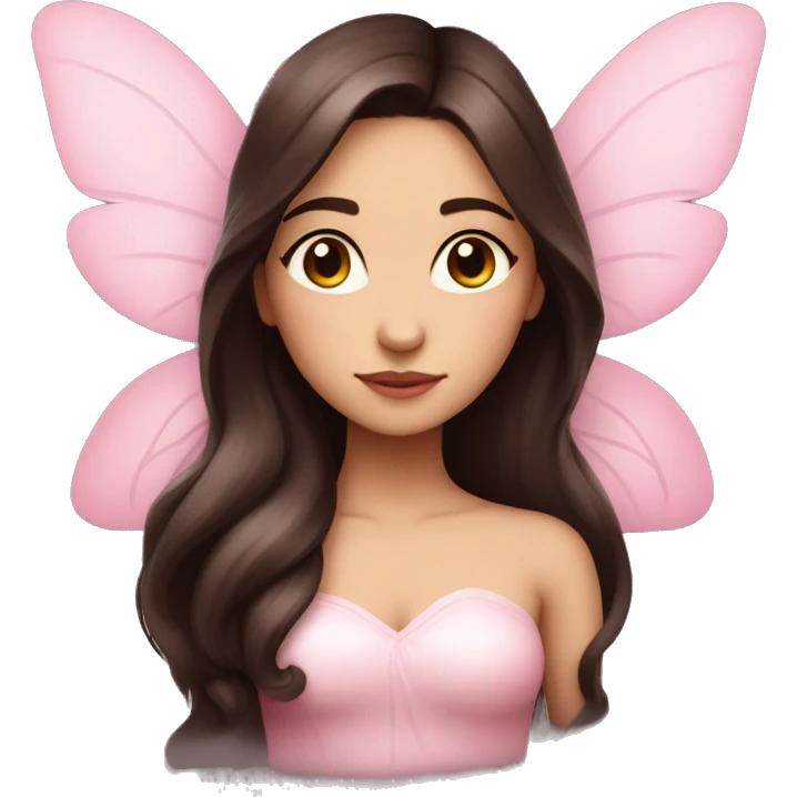 Beautiful, rose, fairy, pink, long dark brown hair, big wings, fair skin emoji