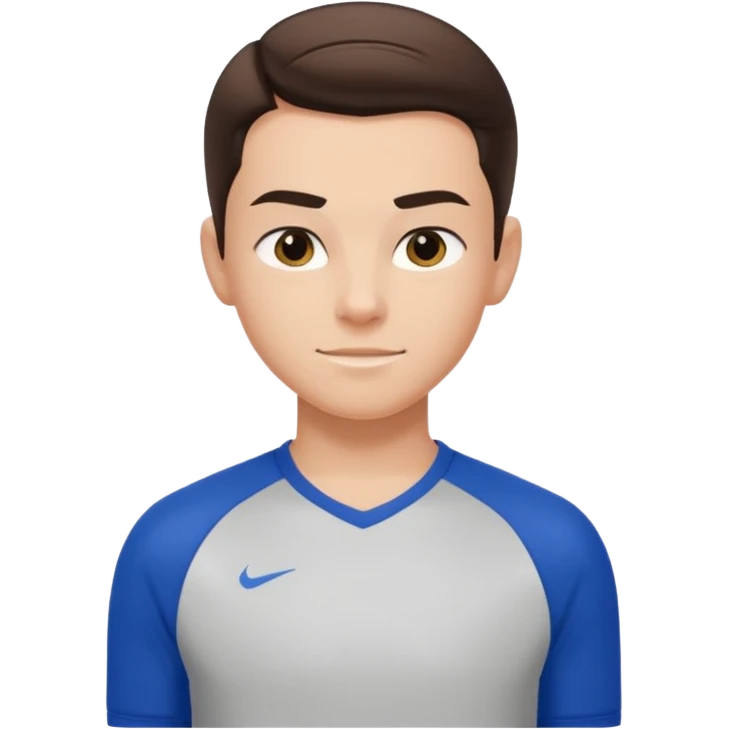 teen boy slick back brunette hair wearing sport clothes giving famous school boy vibe with confident attitude and smirk emoji