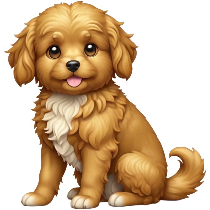 cinematic-[cavoodle dog]-realistic-full-body-sitting-emoji,-tail-resting-loosely-beside-its-paws,-head-tilted-dramatically,-curly-[solid golden]-fur,-simplified-yet-realistic-focused-features,-highly-detailed,-glowing-with-an-almost-sarcastic-glow emoji