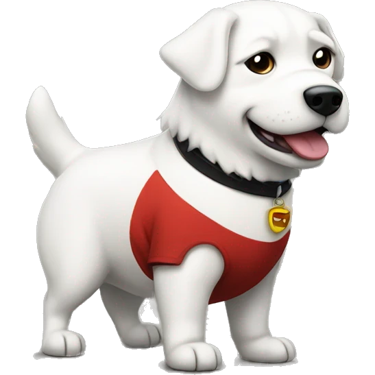 standing chubby white dog with black wars and red shirt  emoji