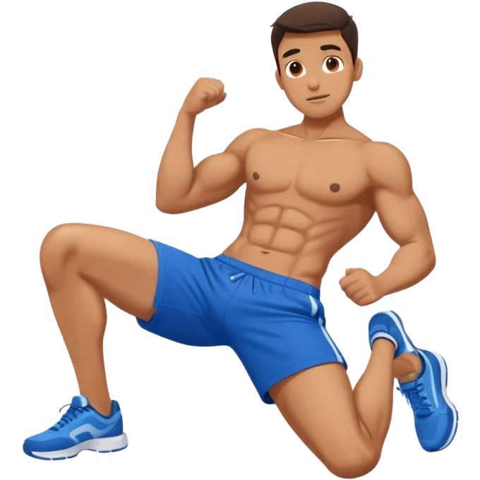 side-view of guy in blue shorts doing decline crunches emoji