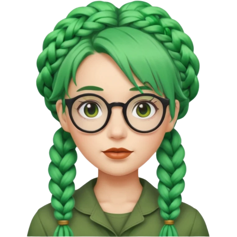 woman with green hairs, braids and spectacle, big visible braids and unique face shape emoji