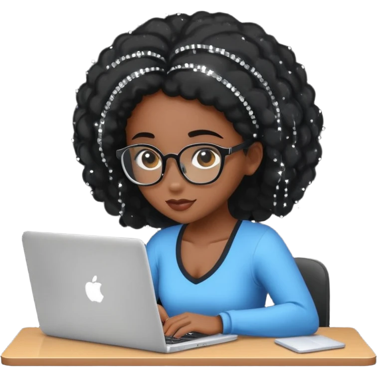 black pretty girl working hard with sparkles on laptop "Working hard ✨" spelled out in background emoji