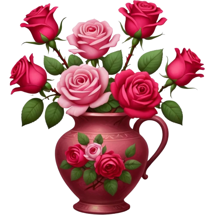 Oil painting of roses in vintage vase, brushstrokes emoji