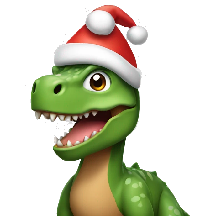 Dinosaur wearing a Christmas hat emoji