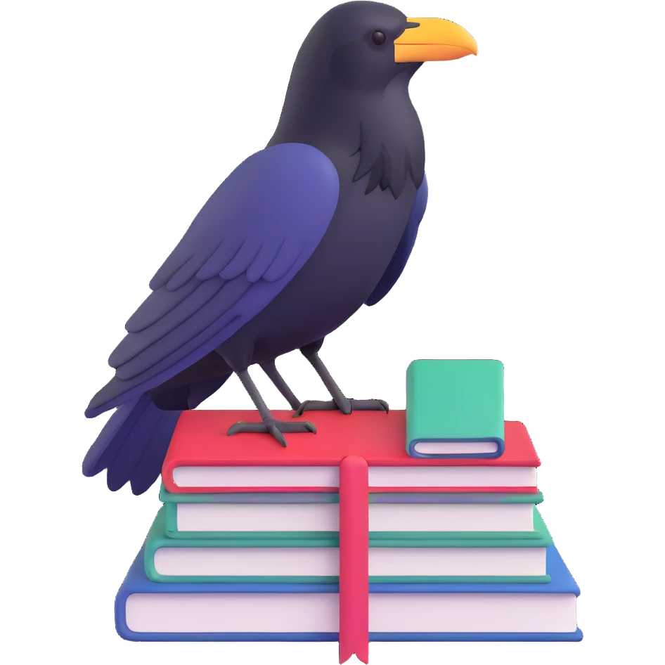 raven perched on a book emoji