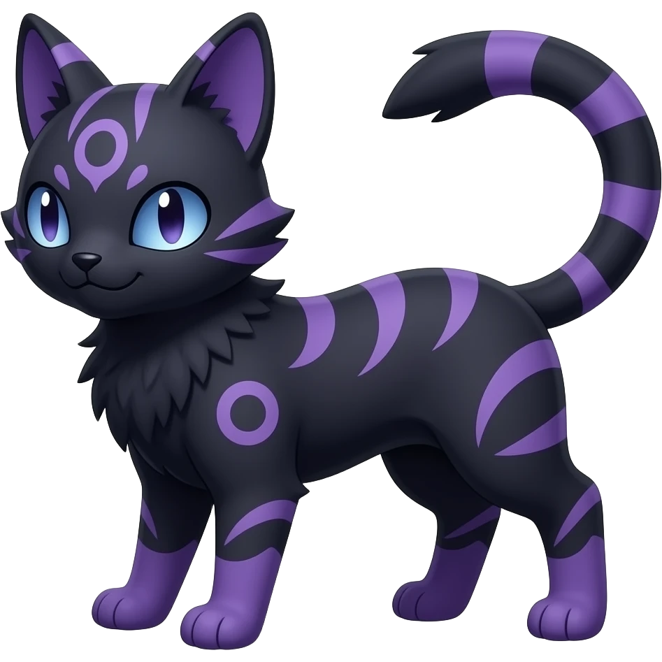 Realistic dark black purplish blackish edgy fantasy ethereal feline-vernid-sergal-monster-furret-Lycanroc-umbreon-fursona-animal-creature, full body with intricate markings emoji