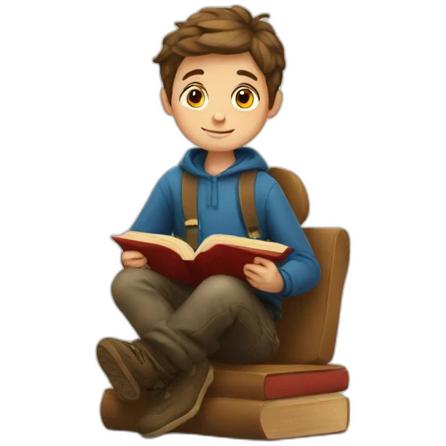 european boy seats with a book emoji