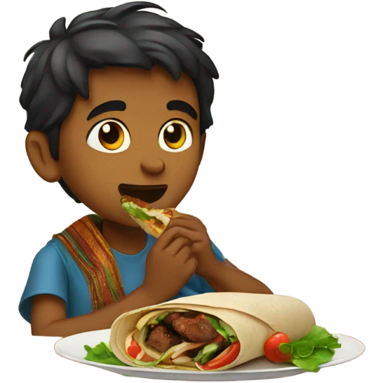 Indian Boy eating kebabwrap emoji