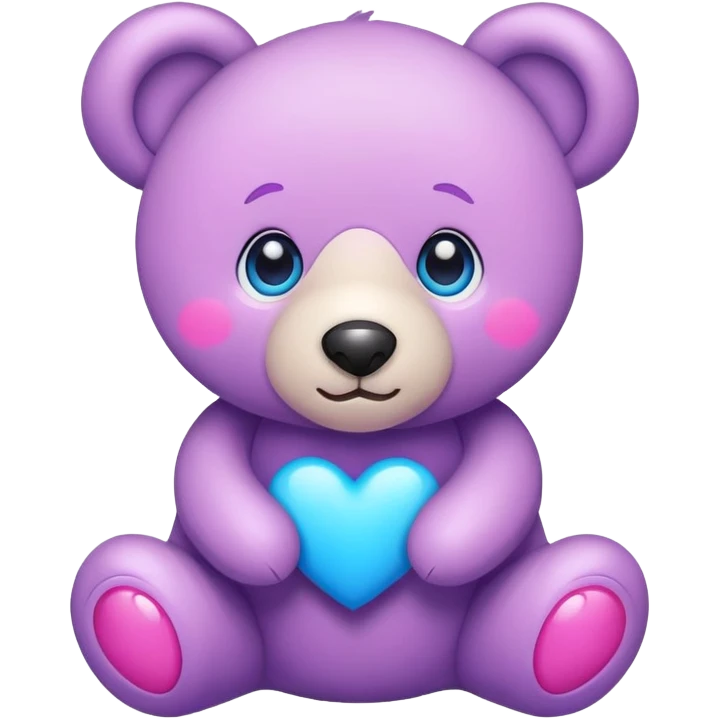 teddy with blue eye and pink-purple-blue heart emoji