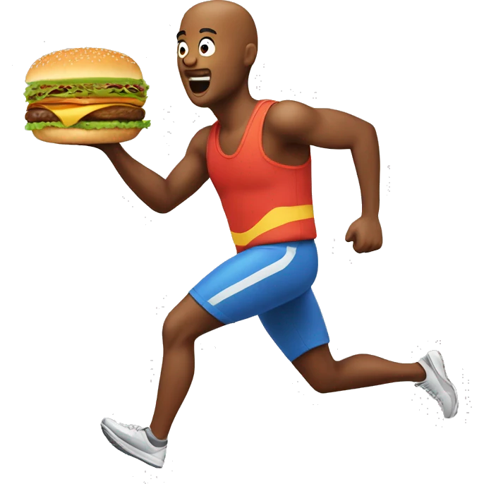 Running man with a burger emoji