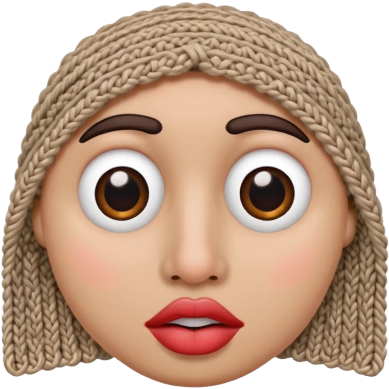 face with nose, eyes, lips etc. look like knitted emoji