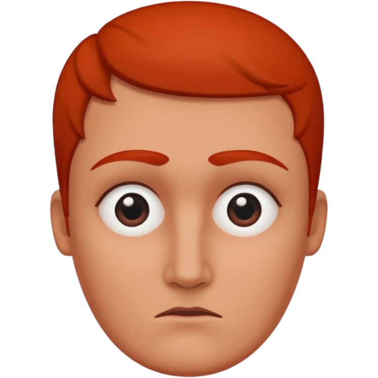 Una figura roja con cabeza cuadrada y cuerpo de rectángulos con cara con dos ojos negros como puntos y cejas preocupadas sin boca y que tenga como una especie de polvo café en la cabeza emoji