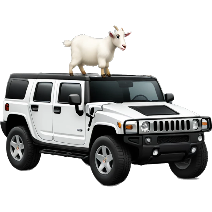 Goat in black puffy coat driving a black Hummer emoji